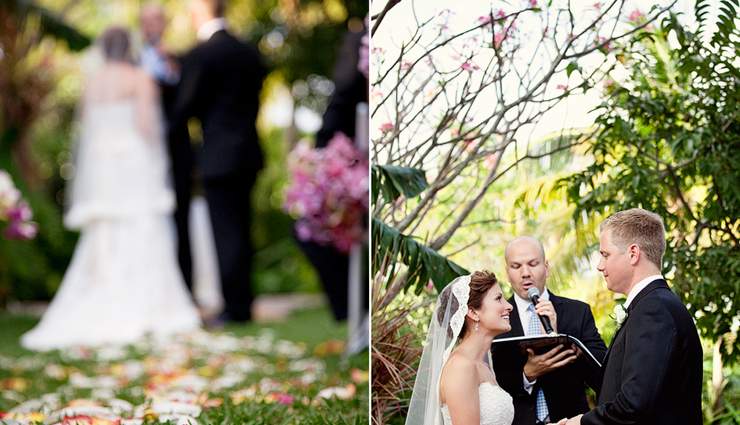 Outdoor ceremony with bride groom and priest